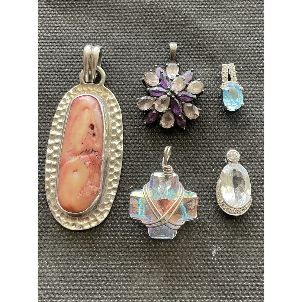 Lot Of 5 925 Sterling Silver Pendants Assorted Vintage To Modern Estate Jewelry